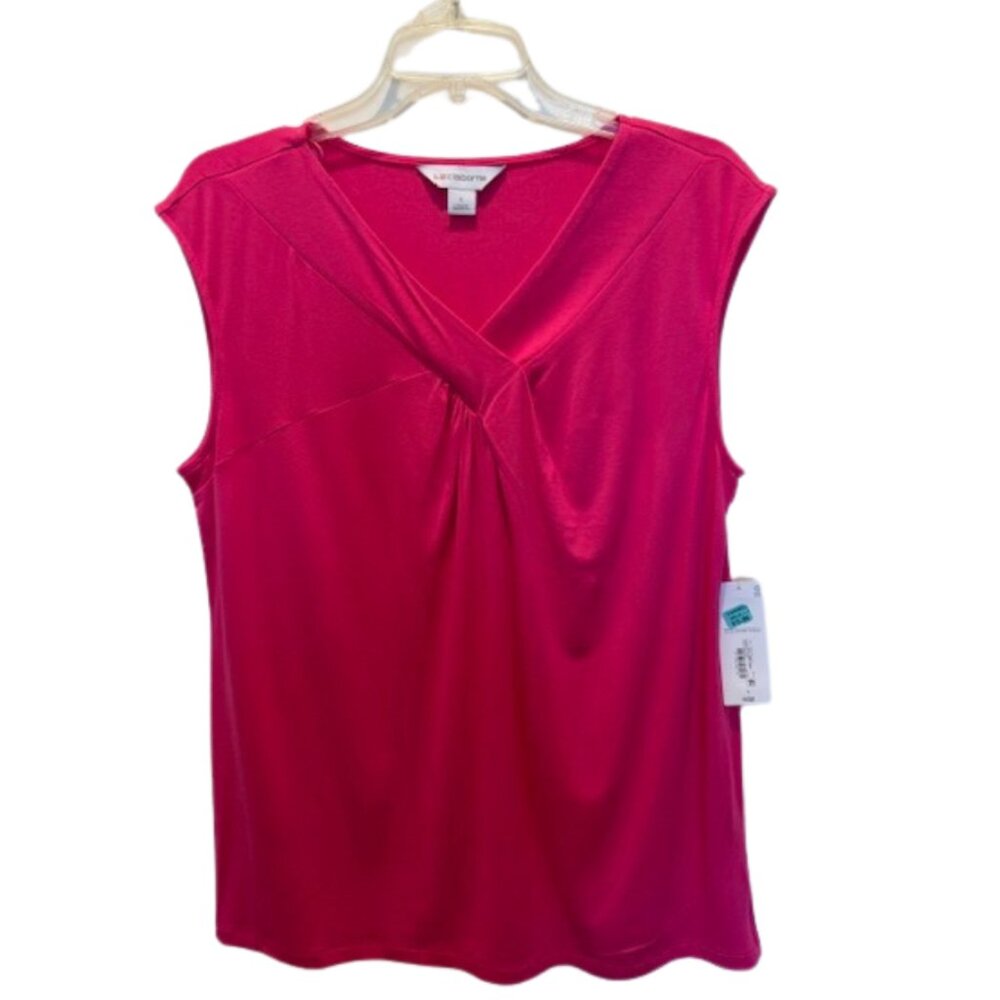 Liz Claiborne Tank Top Womens Size Large Cheerful Pink Flattering Front Wrap NWT